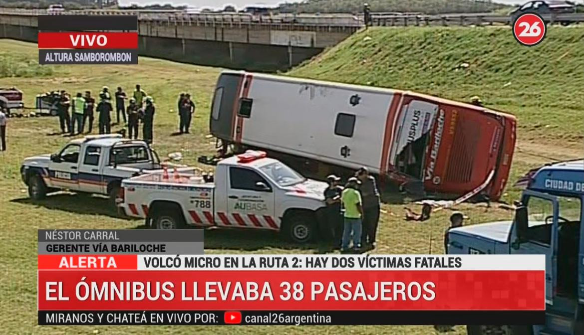 Volcó micro en Ruta 2, gerente empresa de micros, Canal 26