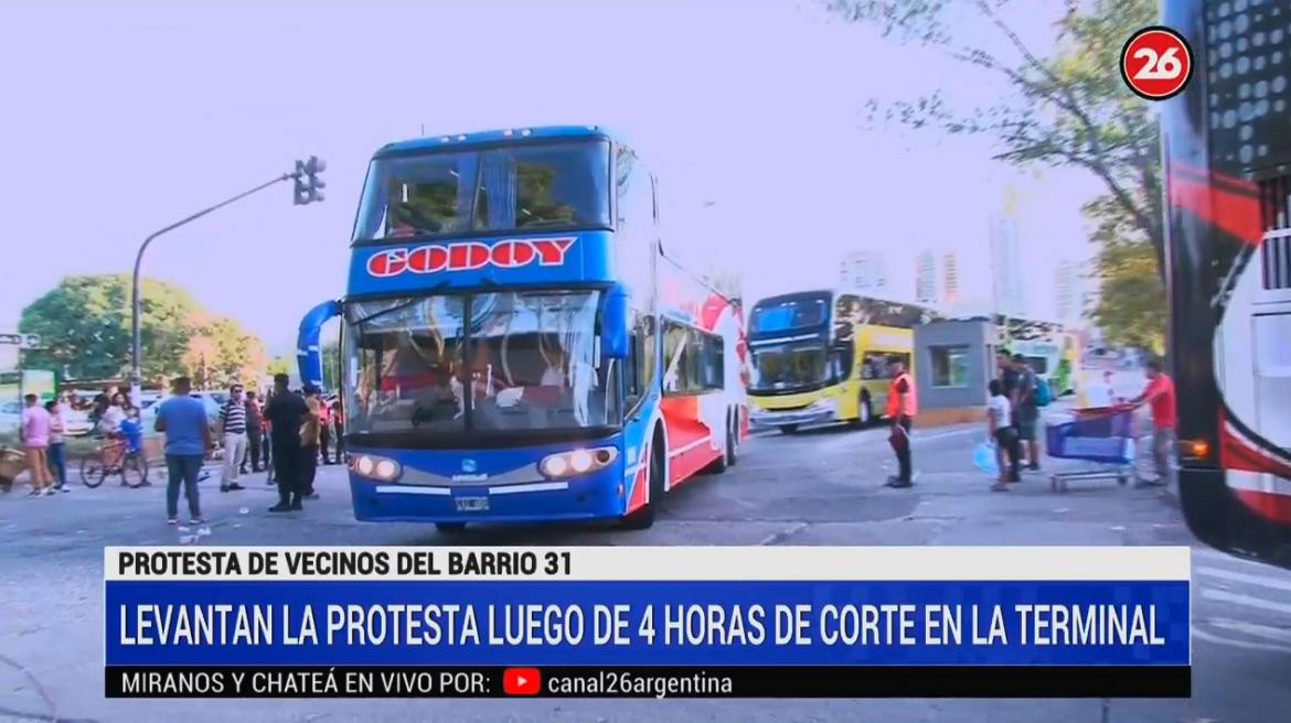 Protesta de vecinos de Barrio 31, terminal de Retiro, CANAL 26