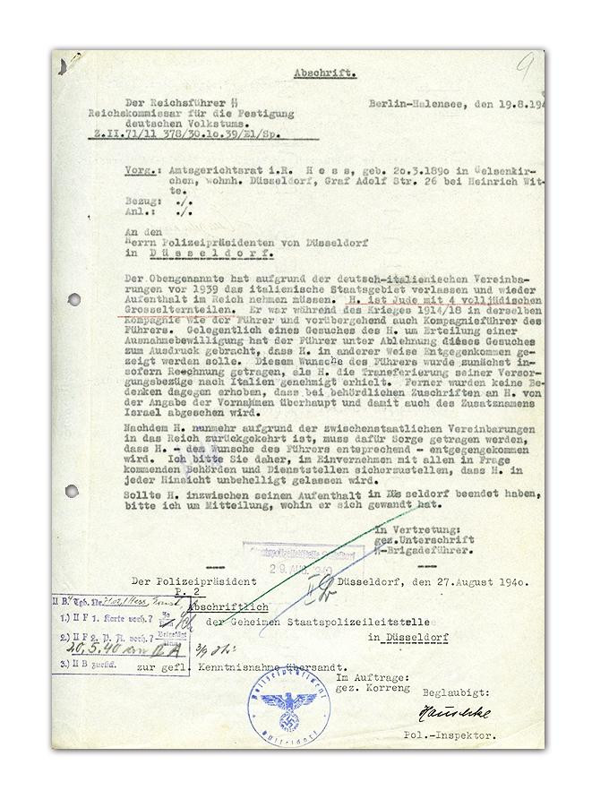 Carta de Heinrich Himmler, dando a Hess 