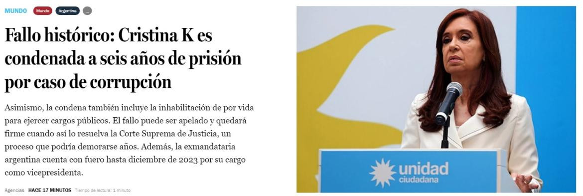 Chile, La Tercera, Cristina Kirchner. Causa Vialidad. Chile, La Tercera, Cristina Kirchner. Causa Vialidad.