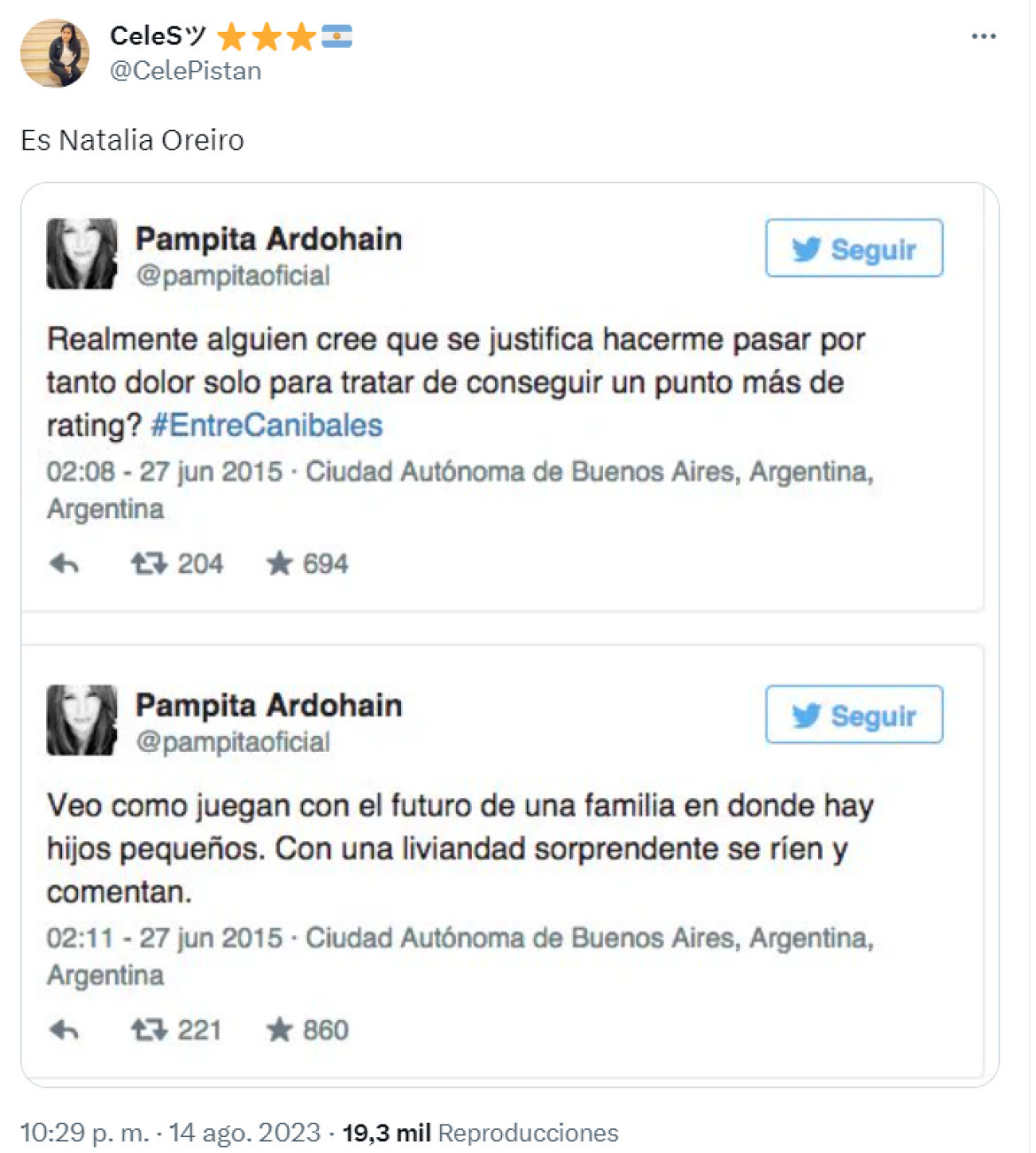 Publicaciones de Pampita en aquel momento. Foto: Teitter.