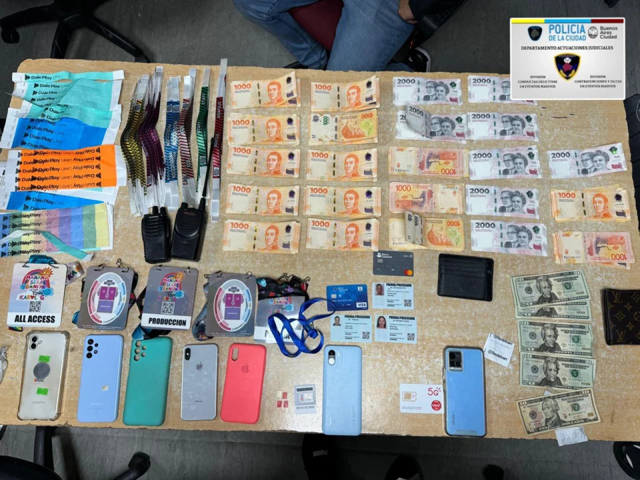 Detuvieron a cuatro personas y secuestraron pulseras y falsos pases VIP tras el show de Karol G. Foto: NA.
