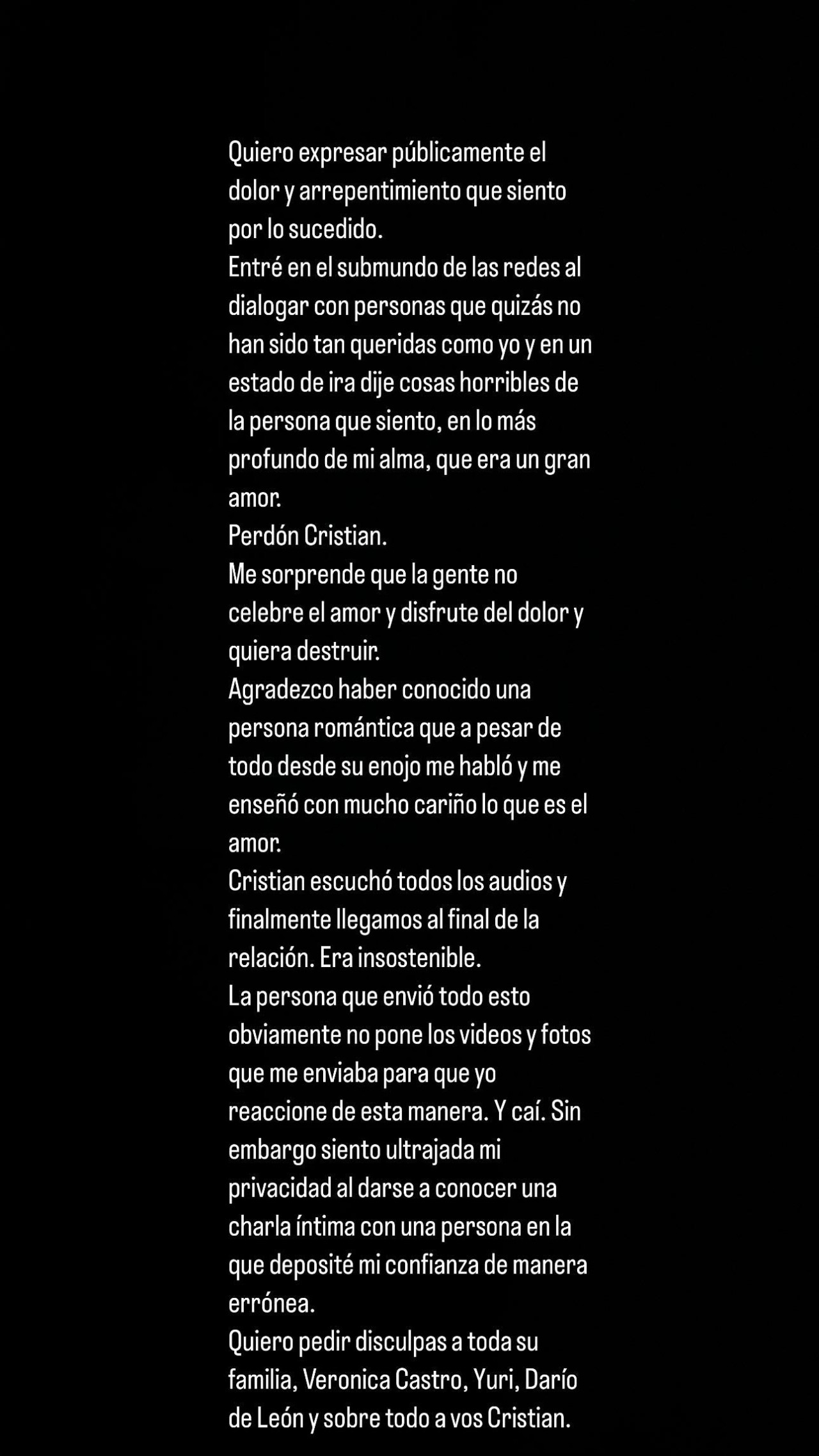 El descargo de Mariela Sánchez. Foto: Instagram.