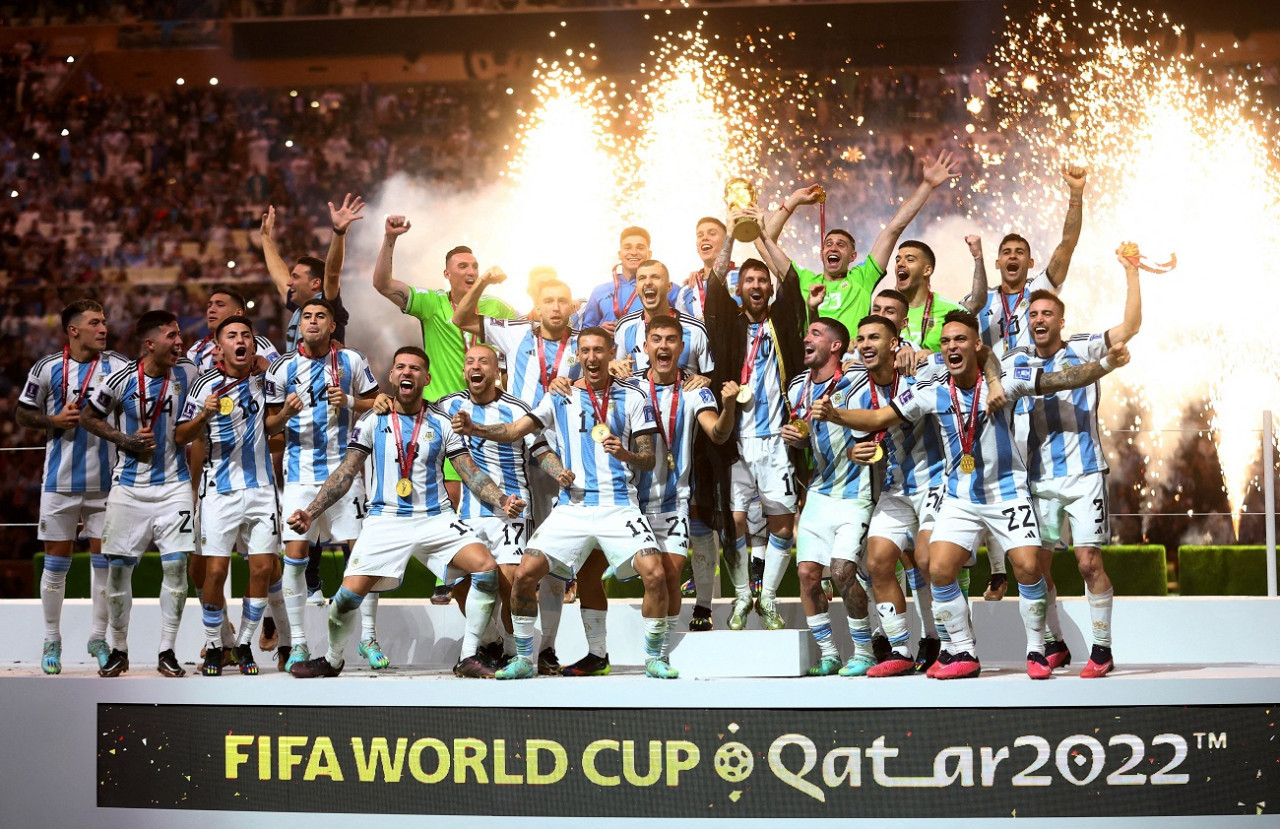 El plantel de la Selección Argentina, campeón en Qatar 2022. Foto: NA.