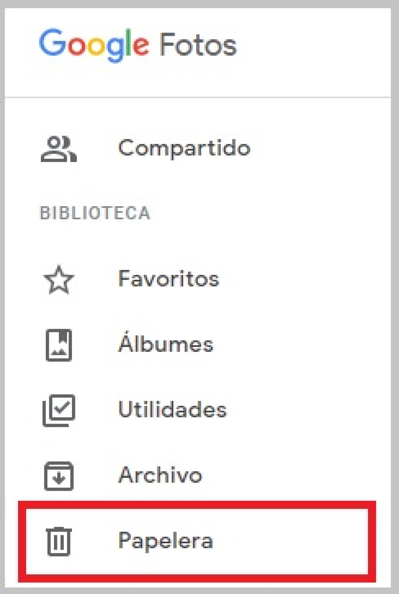 Papelera de Google. Fuente: Google