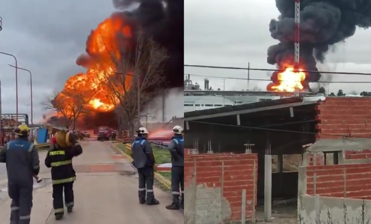 Incendio en la refinería de YPF en Ensenada.