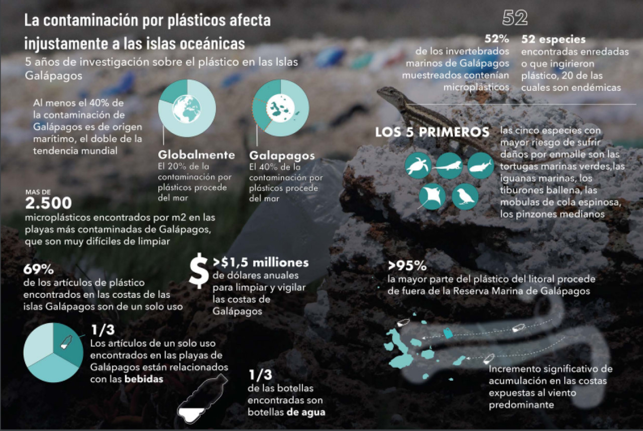 Infografía sobre la contaminación por plásticos en las Islas Galápagos. Foto: Informe de Galápagos Conservation Trust (galapagosconservation.org.uk)