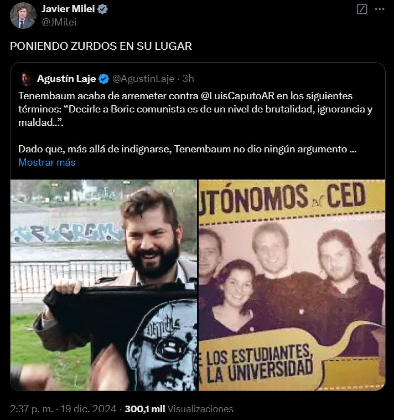 Javier Milei apuntó contra Gabriel Boric. Foto: X @JMilei