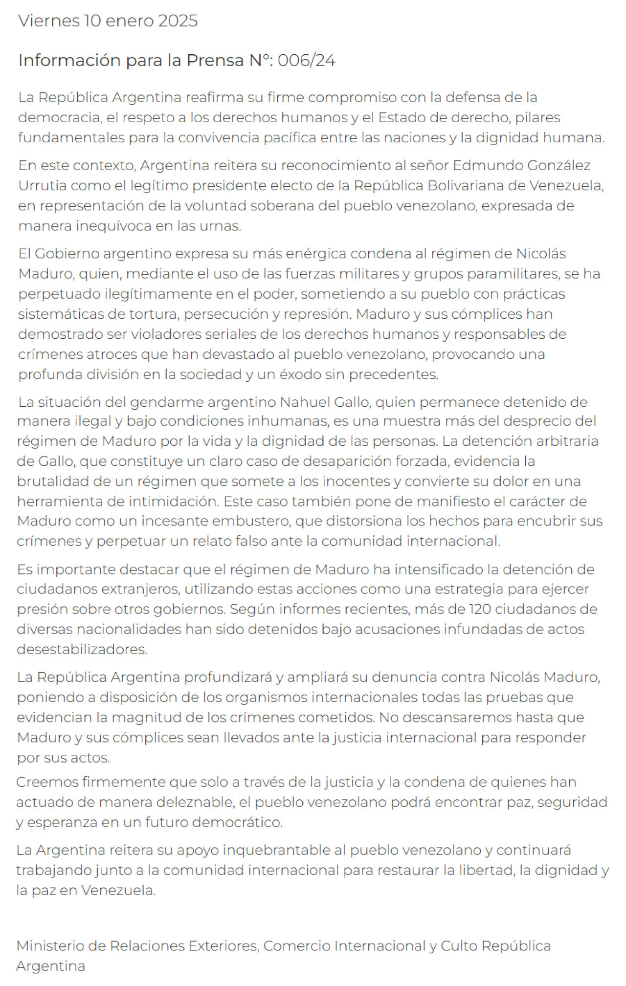 Cancillería condenó la asunción de Nicolás Maduro. Foto: captura
