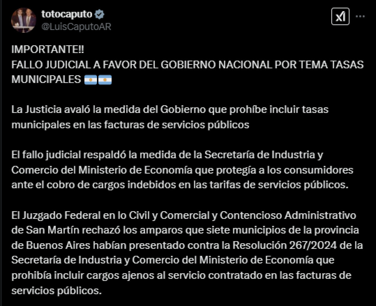 La celebración de Luis Caputo tras el fallo de la Justicia. Foto: captura.