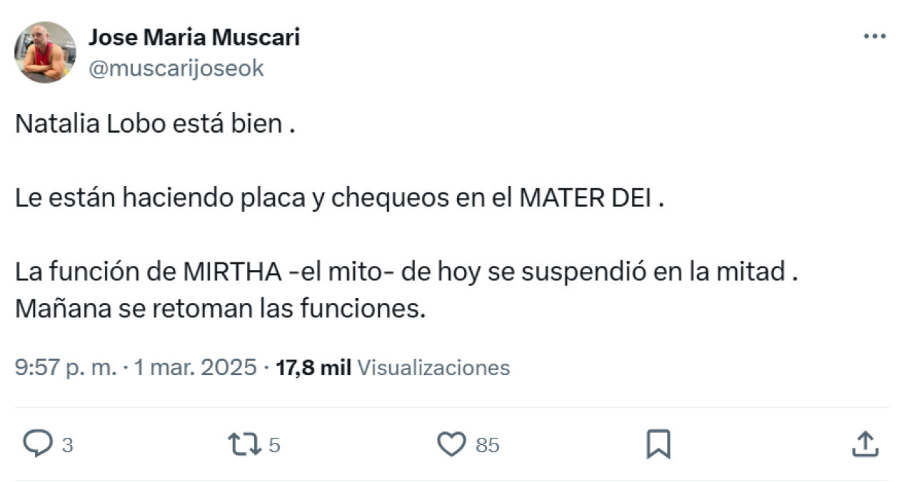 El posteo de Muscari. Foto: X.