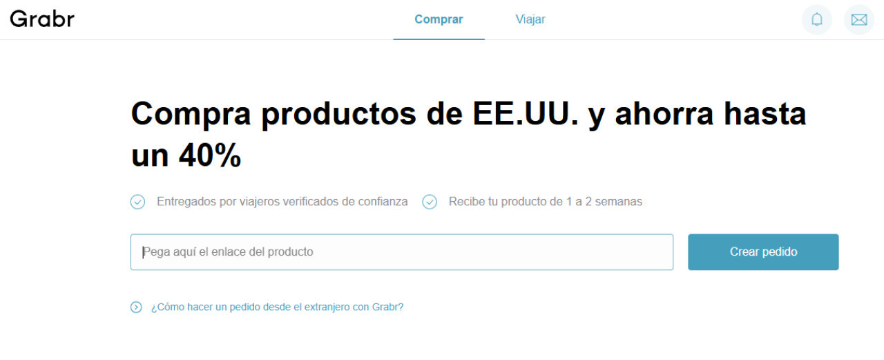 Grabr, plataforma de compras. Foto grabr.io/es/order