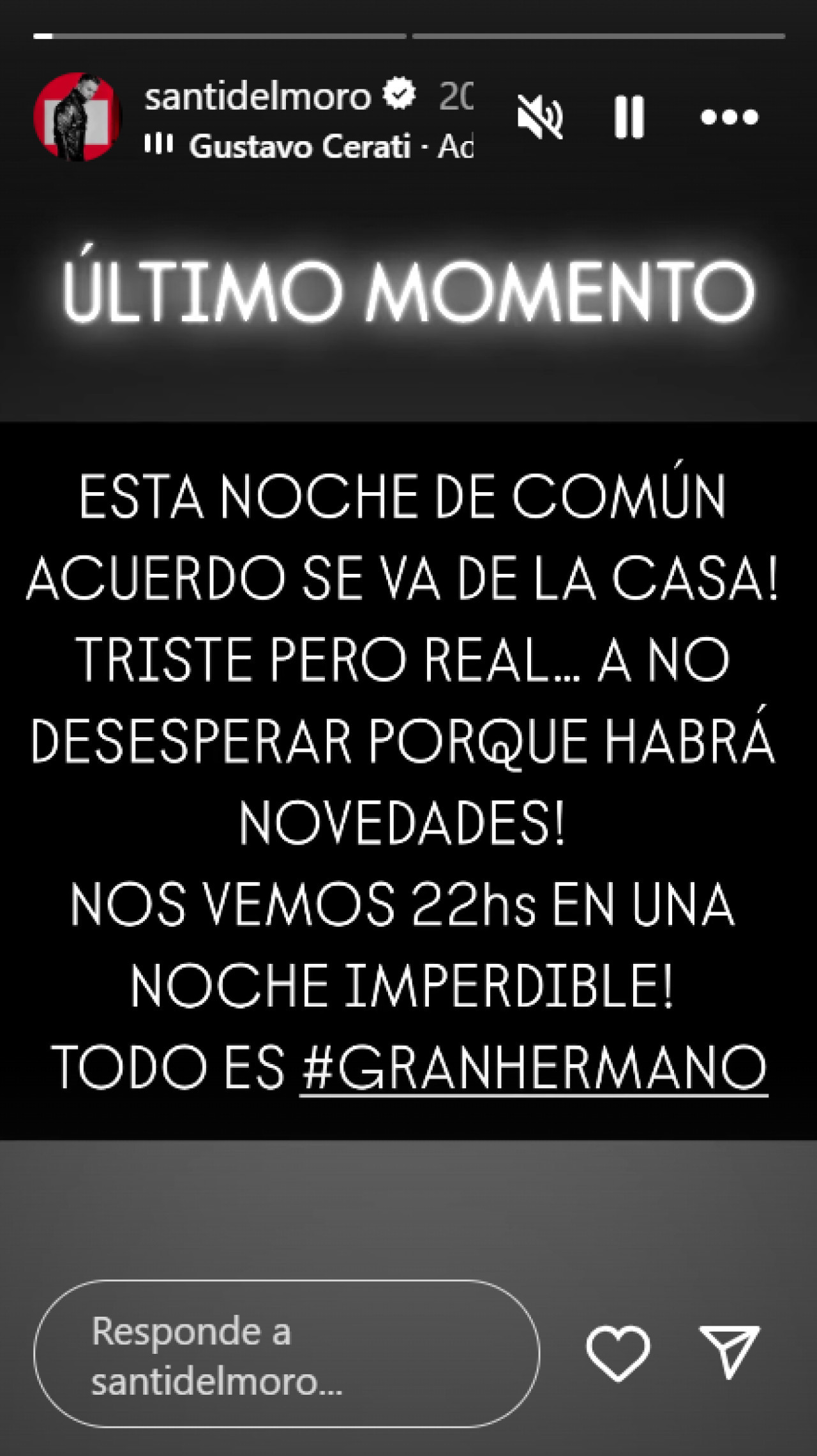 El reciente anuncio de Santiago del Moro. Foto: Instagram.