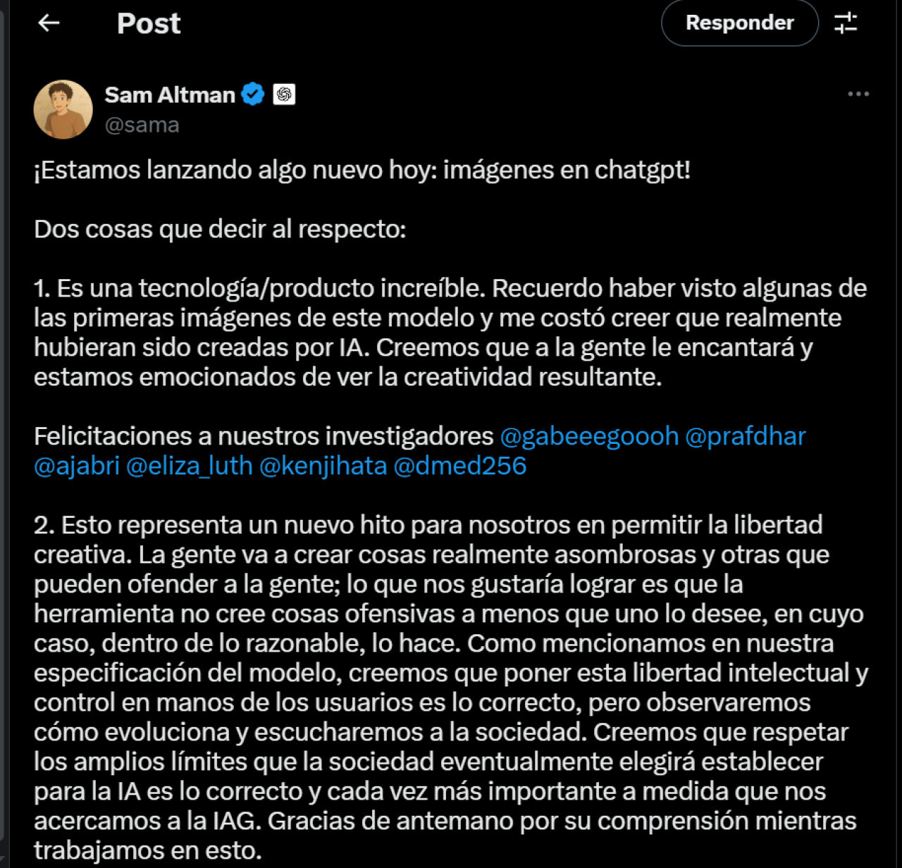 El creador de ChatGPT anunció la creación de imágenes con la plataforma.