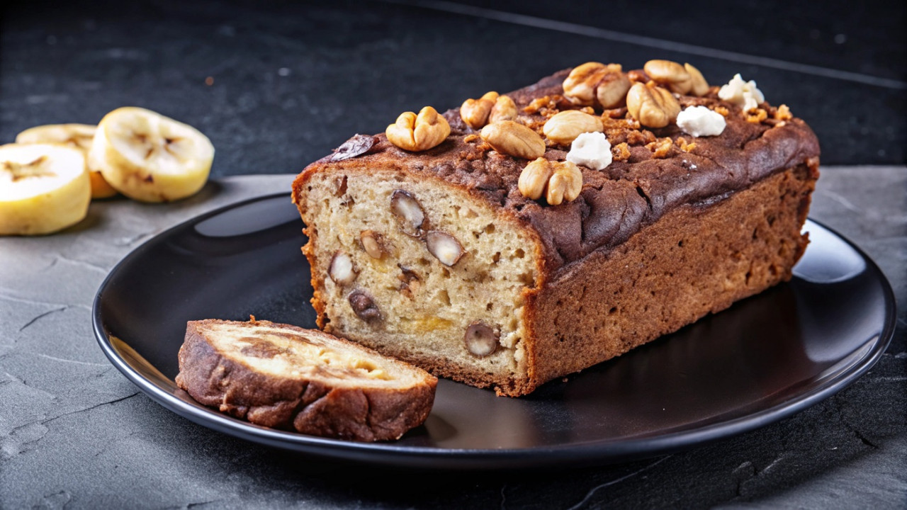 El budín de banana puede llevar chips de chocolate o nueces. Foto: Freepik.