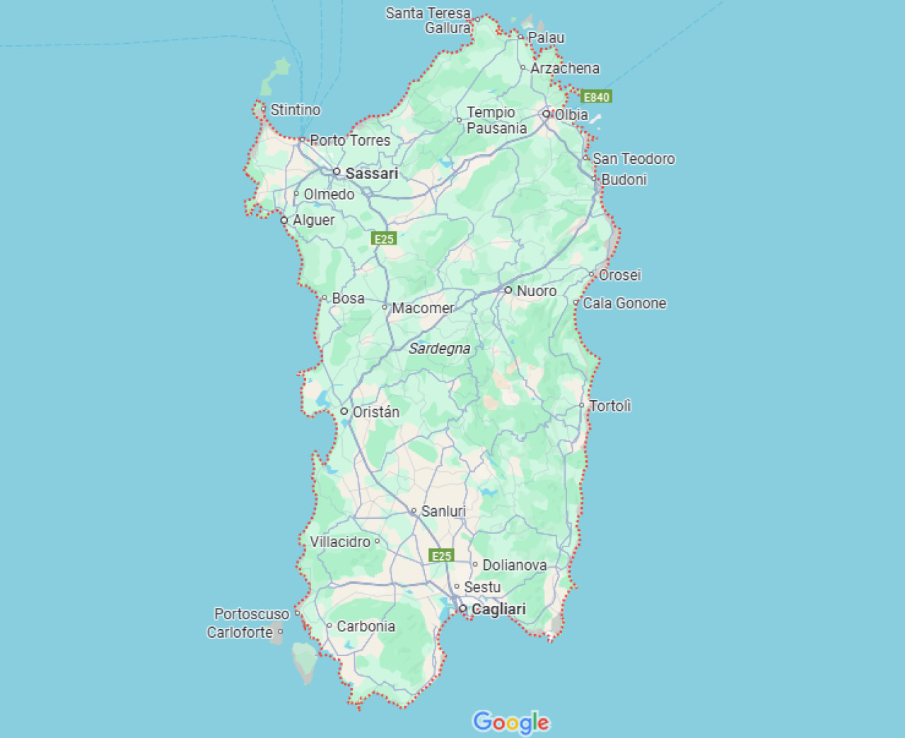 Cerdeña, Italia. Foto: Captura Google Maps.