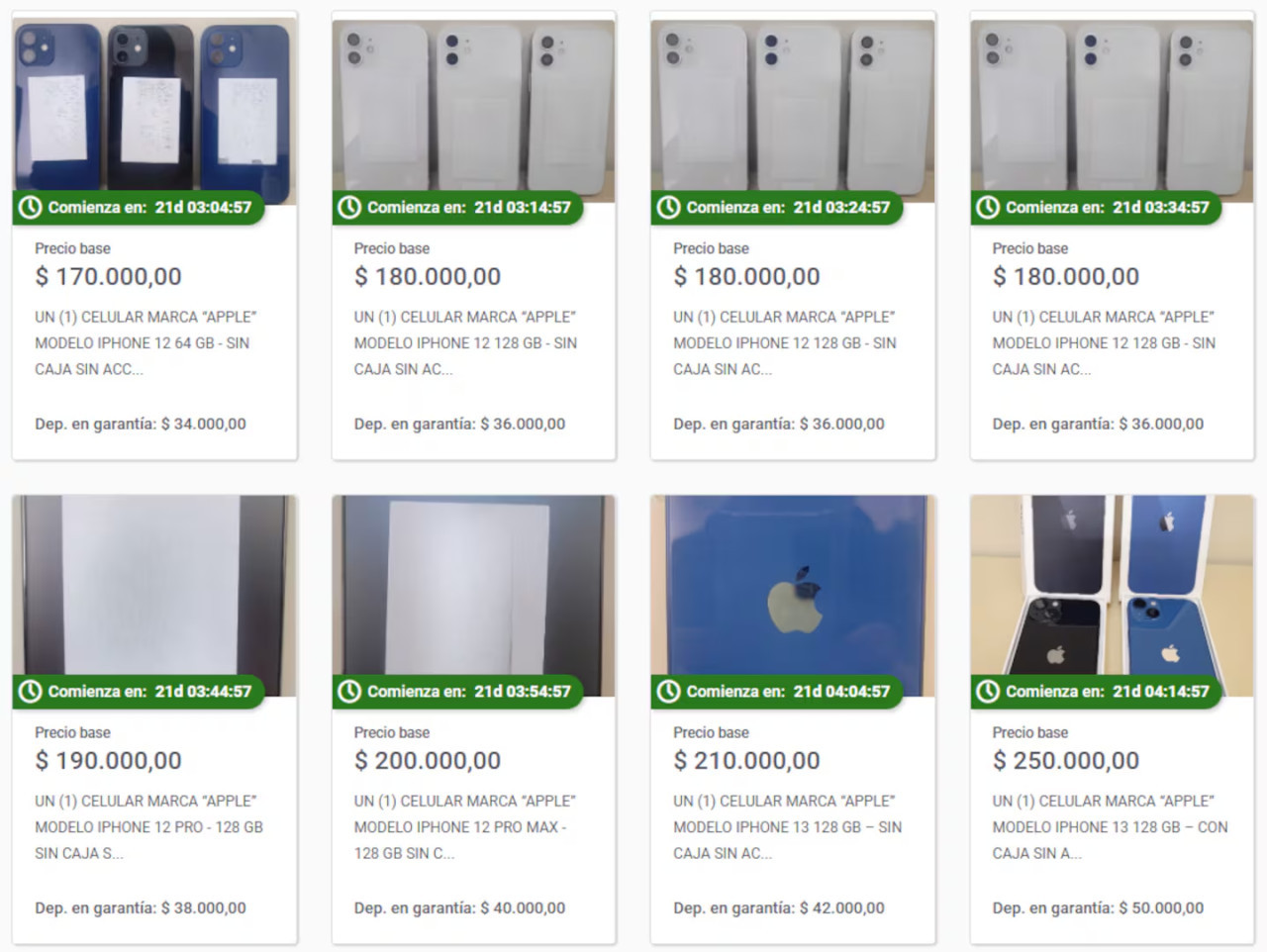 Los celulares que ofrece ARCA. Foto: captura Banco Ciudad.