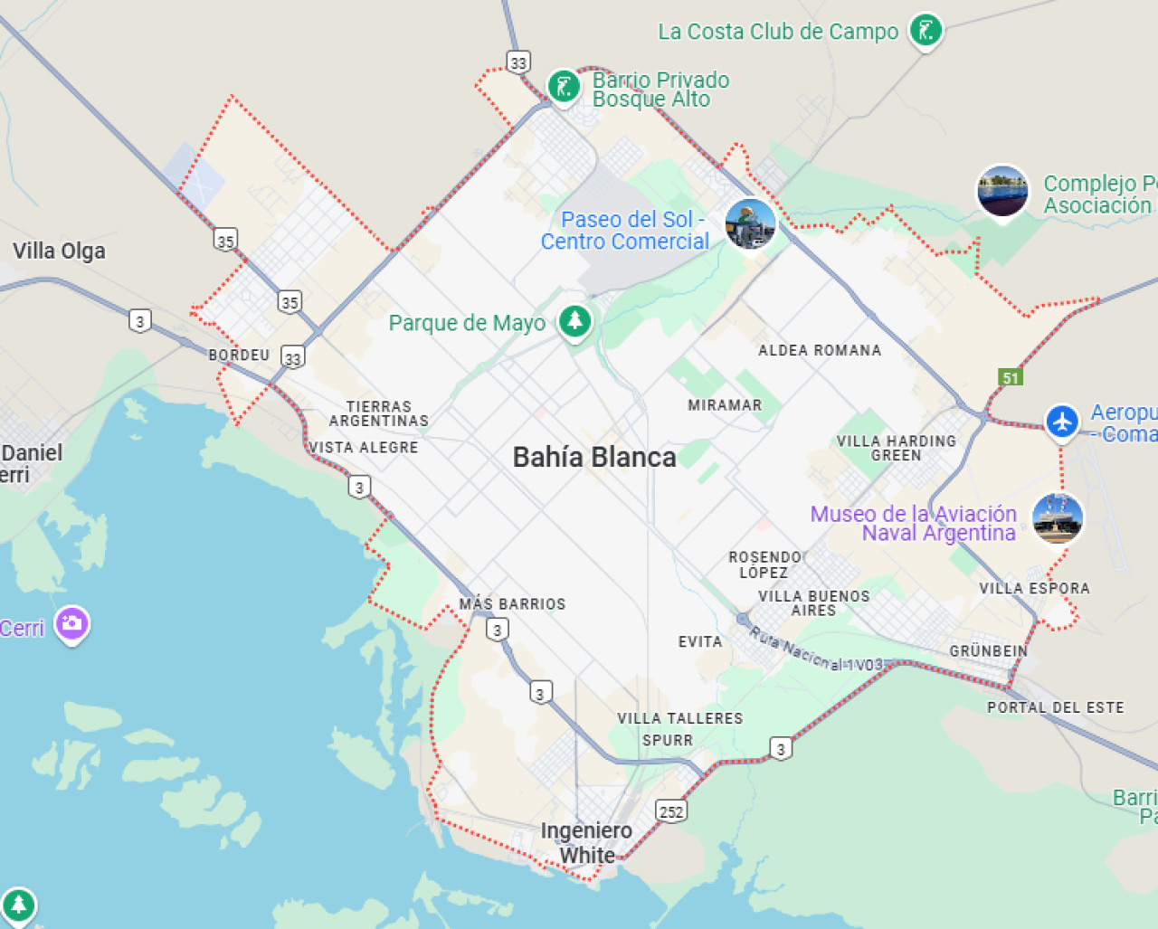 Bahía Blanca. Foto: Google Maps.