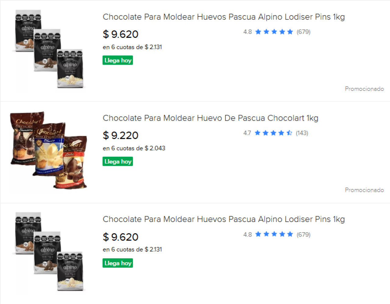 Chocolate para hacer huevos de pascua. Foto: Mercado Libre.