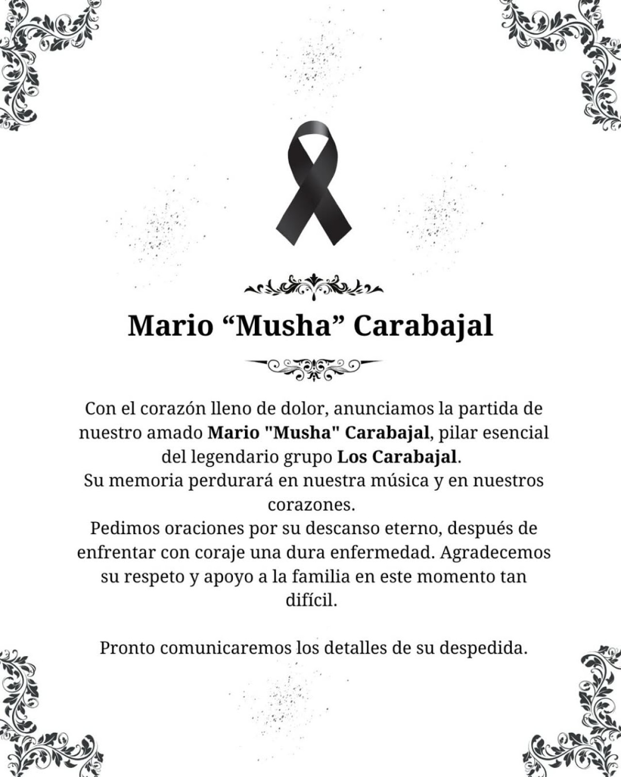 Murió Mario “Musha” Carabajal. Foto: Instagram @loscarabajaloficial