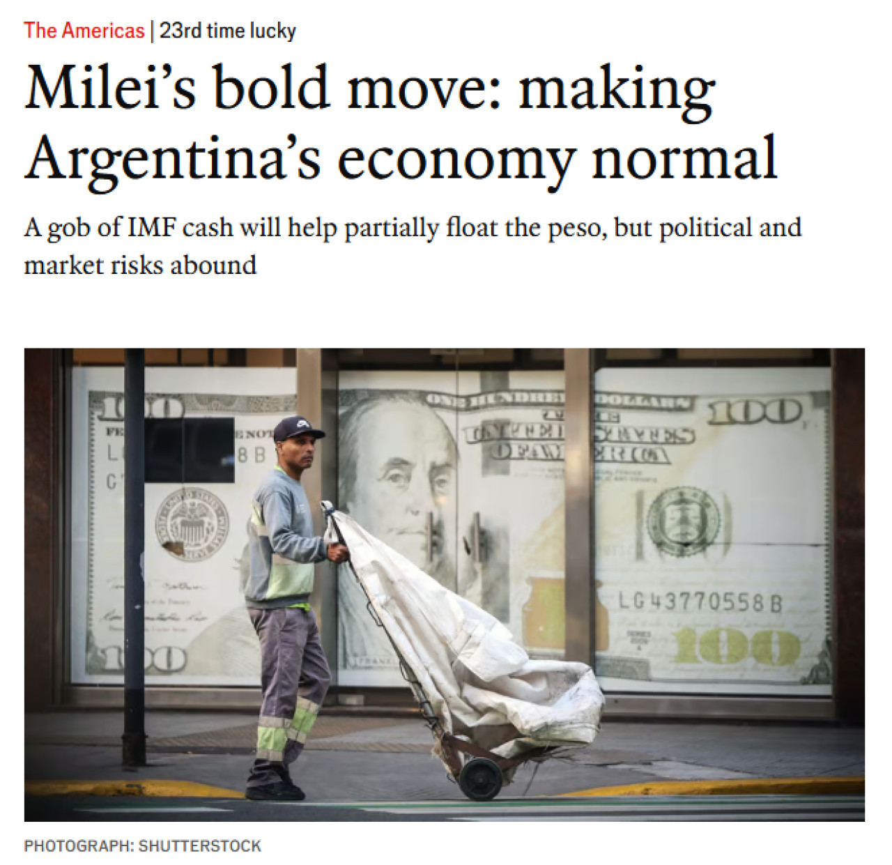 La publicación de The Economist sobre Javier Milei. Foto: captura The Economist.