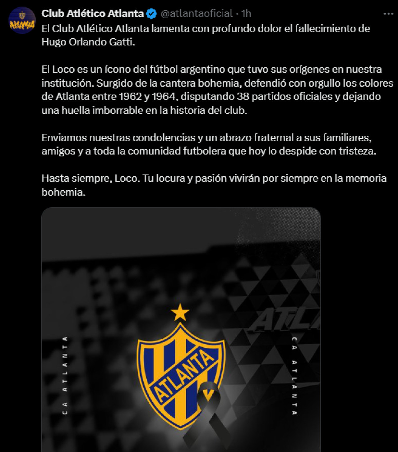 El último adiós al "Loco" Gatti. Foto: captura X
