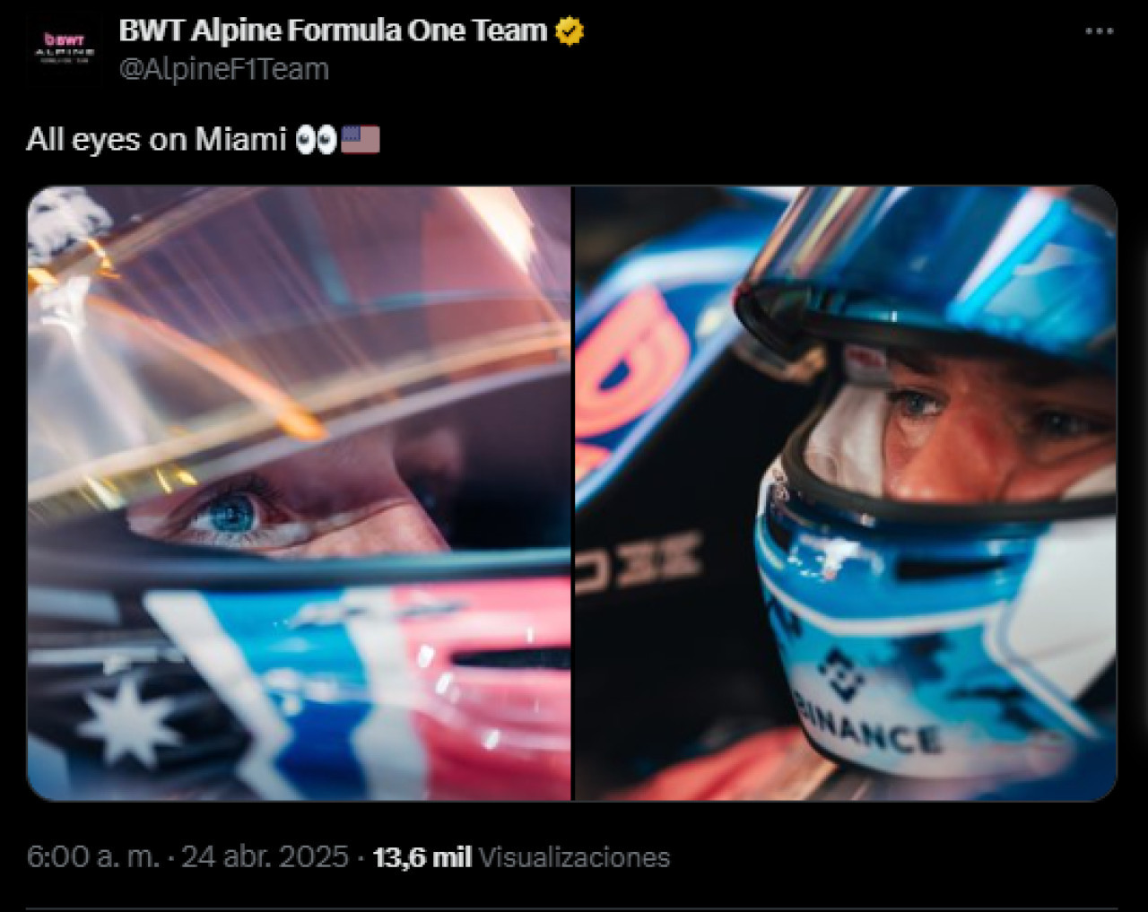 El posteo de Alpine que confirmaría a Jack Doohan para el Gran Premio de Miami. Foto: x AlpineF1Team.