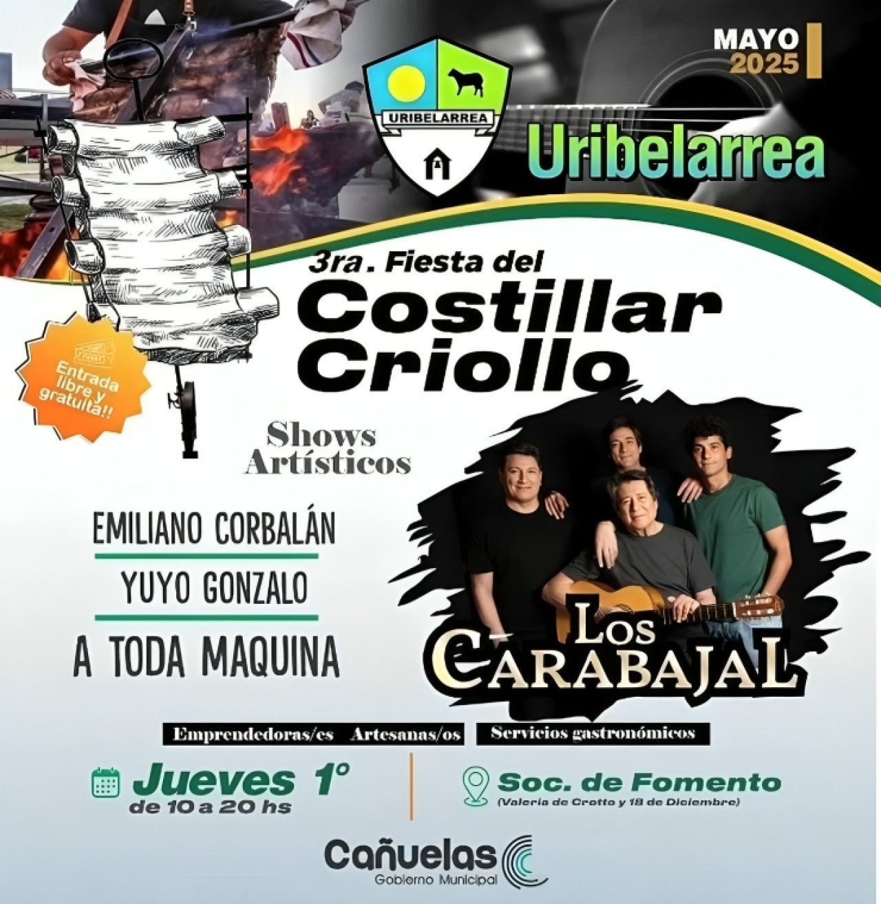 Uribelarrea, partido de Cañuelas, celebra la tercera edición de la Fiesta del Costillar Criollo el finde XXL del 1° de mayo. Foto: Instagram / uribelarreaoficial.