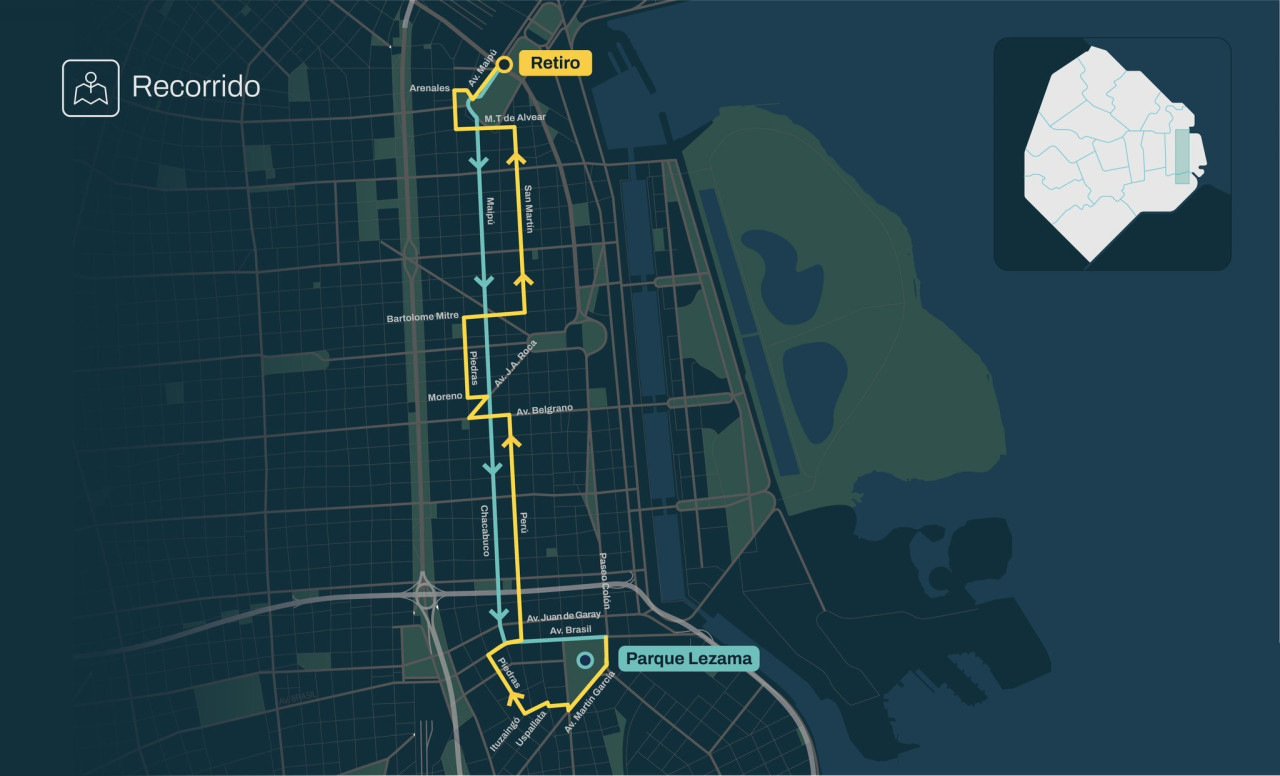 El recorrido de los buses eléctricos de la Ciudad de Buenos Aires. Foto: GCBA.