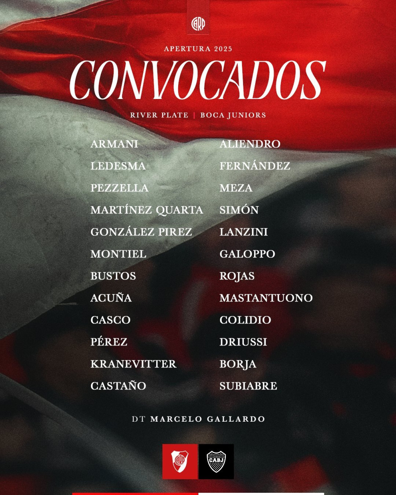 Convocados de River Plate para el Superclásico. Foto: X RiverPlate.