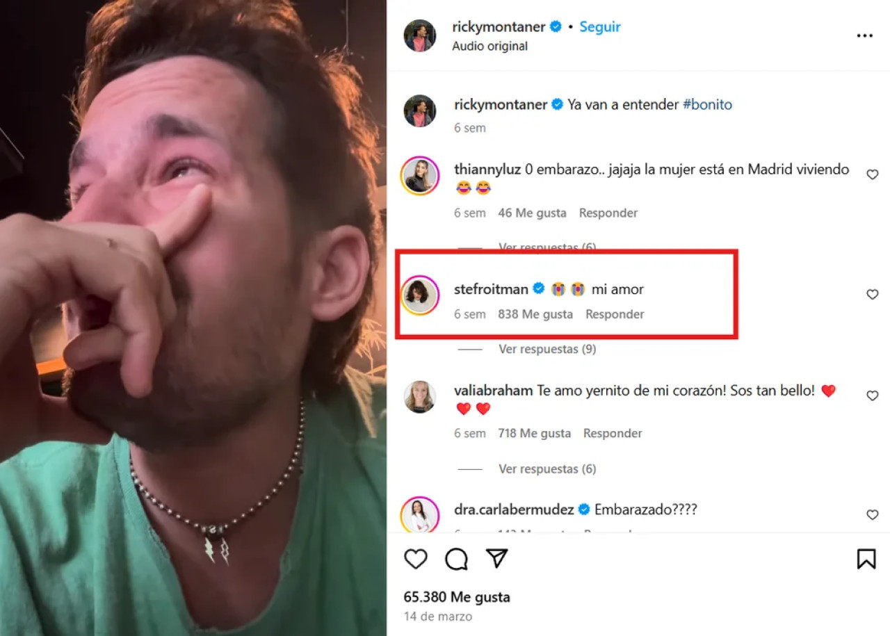 La última interacción en redes entre Stefi Roitman y Ricky Montaner. Foto: Instagram